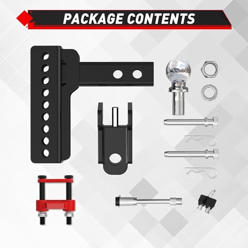 Image of TYT Adjustable Trailer Hitch for 2 inch Receiver, 6 inch Drop /Rise, 2 inch Tow Ball, 7,500 lbs GTW / 750 lbs TW, Includes Two Pins and One Anti-Theft Pin Lock