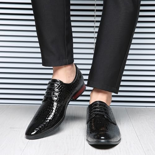 Men's Stone Patterned Leather Dress Oxford Shoes Fashion Pointed Patent Leather Lace-up Anti-Slip Business Wedding Formal Shoes Derby4