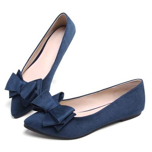Image of TN TANGNEST Women's Flats Comfortable Dressy Slip On | Pointed Toe Bow Ballet Shoes, Business Casual Office Flats, Suede Flat Shoes