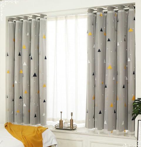 Homxi 2 Panneaux Rideaux Rideaux Fenetre Opaque,2 x 170W x 170H CM,Rideaux Occultant Chambre Adulte Gris Double Couche avec Motif de Triangle D’Étoiles...