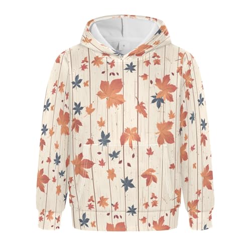 KLL Autumn Leaf on Old White Wooden Toddlers and Girls' Sweatshirts Sweater Long Sleeve Hooded Pullover Shirts Kangaroo