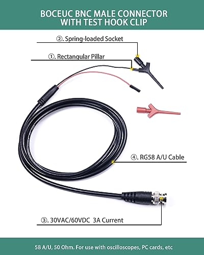 Image of Test Leads BNC Breakout BNC Plug, Square Pin Sockets x 2, Mini Grabber SMD IC Testing Hook Clip for Dupont Jumper Test Lead Accessory Logic 5570384