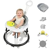 Foldable Baby Walker for Boys and Girls, 5-in-1 Baby Walker with Wheels, Adjustable Height Toddler Activity Walker with Music Tray, Detachable Seat and Mute Anti-Rollover Baby Walkers for 8-24 Months