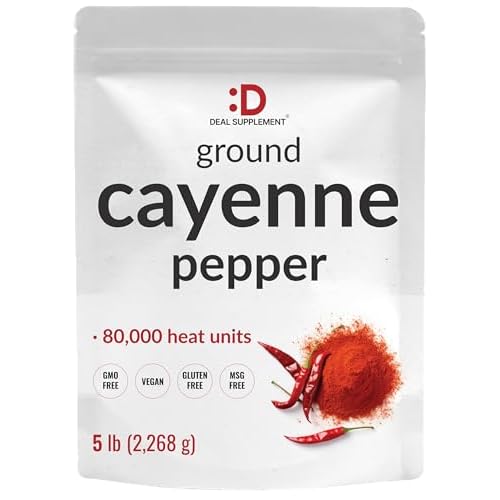 Ground Cayenne Pepper Powder, 5 Pounds – Extra Hot 80,000 Heat Units – Raw Spicy Red Pepper Flavor – Great Home Cooking Spice – Deters Animals
