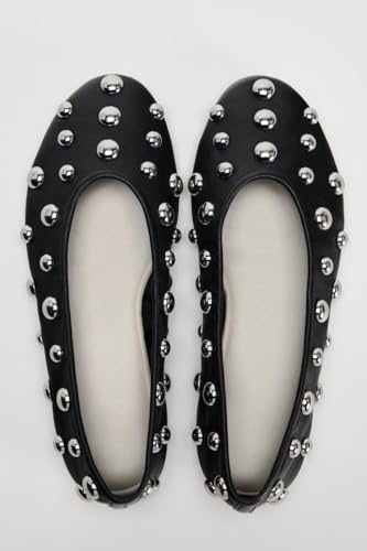Studded Ballet Flats for Women Round Toe Non Slip Low Heeled Flats Silp on Casual Walk Pump Comfortable Black Ballerina Flats Dress Wedding Shoes3