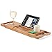 Produktbild Bamboo Badewanne Caddy Erweiterbar Badewanne Stehen mit Weinglas Halter, Buchstütze und Tablet PC, Telefon Ständer, etc.