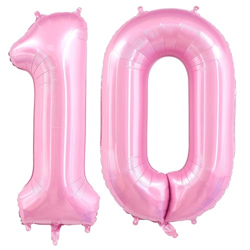 Image of Pastel Pink 10 Balloon Number,40 Inch Light Pink 10 Balloons Large Helium Foil Mylar Number 10 Balloon for Birthday Party Anniversary Decorations