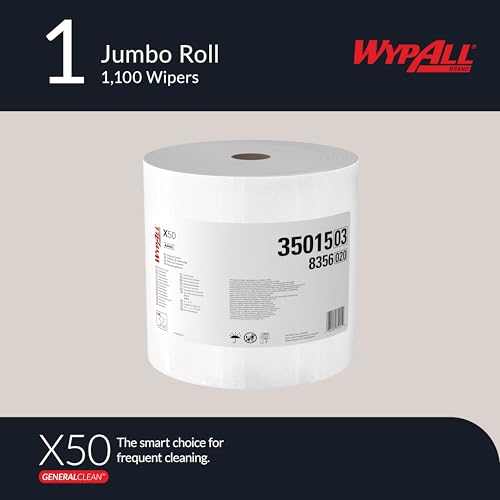 Image of WypAll GeneralClean X50 Cloths Cleaning Wipes (35015), Jumbo, Strong Towels for Extended Use, White (1 Roll of 1,100 Sheets, 1,100 Sheet Total)