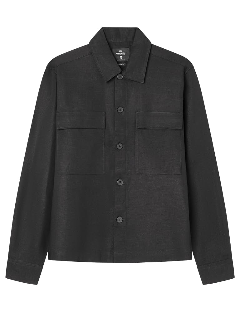 Springfield Men's Overshirt Linen Marron Shirt (Pack of 1), Standard Black, L