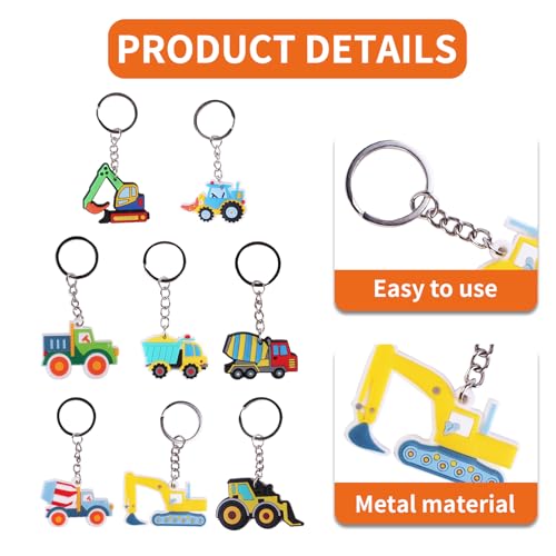 CAIKAILIOR 8 Stück Schlüsselanhänger Traktor,schlüsselanhänger Kinder,Baufahrzeuge Thema,Bagger Spielzeug Anhänger Baustellen Party Kindergeburtstag Mitgebsel BAU Geburtstag Give Aways Gastgeschenke