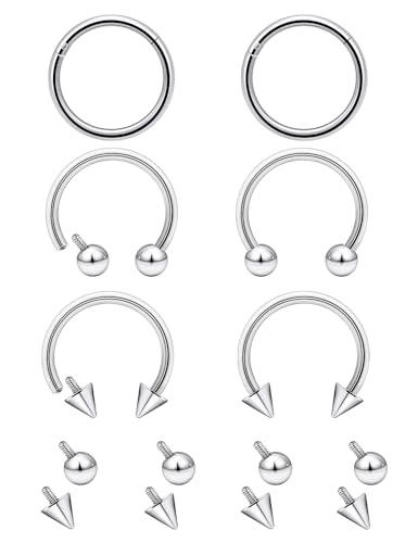 Lcolyoli 16g Septum Rings Internally Threaded Surgical Steel Septum Jewelry Lip Rings Hoop Labret Jewelry Snake Bite Piercing Jewelry Horseshoe Earrings Daith Piercing Jewelry for Women Men