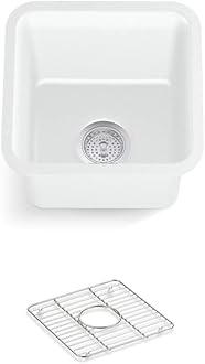 K-8223-CM6 Cairn 15.5" Neoroc Composite Undermount Single-Bowl Bar Sink, Composite Bar Sink with Sink Rack, Matte White