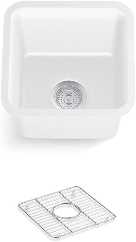 K-8223-CM6 Cairn 15.5" Neoroc Composite Undermount Single-Bowl Bar Sink, Composite Bar Sink with Sink Rack, Matte White