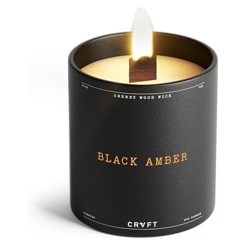 CRVFT Men's Candle - Cherry Wood Candle - Soy Candle 45 Hour Burn Time - Room Decor and Housewarming Gift for Men - 7oz/200g (Black Amber) Cover