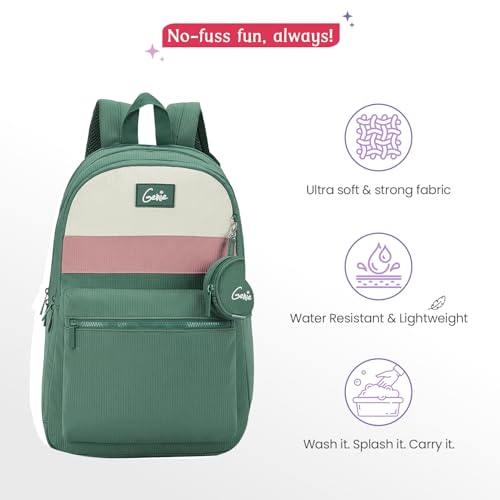 Image of Genie Essence Casual Backpack For Girls |18 In-27Ltr with Laptop Sleeve, Rain Cover and Three Compartments with Padded Shoulders |Best for Books,Stationery,Lunch Box & Essentials - Green