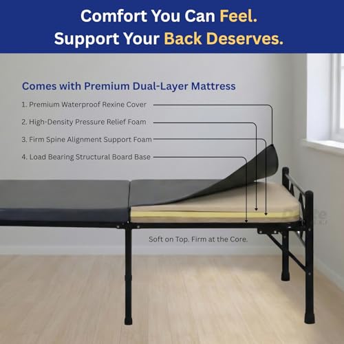 Image of DELITE KOM Dory Foldable Metal Single Bed (6.7x3ft) with Mattress | No Install | 1 Year Warranty | Strong Metal Single Bed, 204.5 cm x 92 cm (6.71 ft x 3.02 ft) (Finish Color - Black