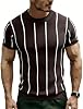 Camiseta de manga corta a rayas de punto para hombre, cuello redondo casual, suéter ajustado, texturizado acanalado, pullover 8