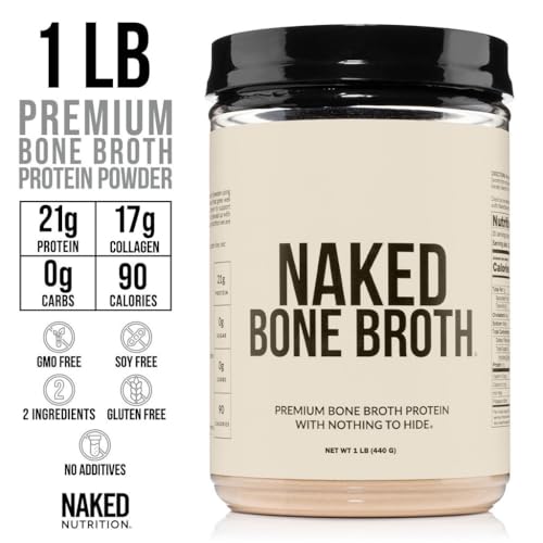 Image of NAKED Bone Broth - Beef Bone Broth Protein Powder - 21G Protein, 17G Collagen - Gut Health and Joint Supplement - Unflavored - No GMO, Gluten-Free, Soy Free - 1LB