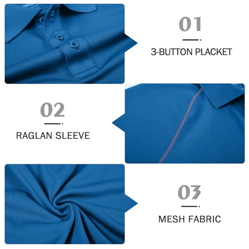 MOHEEN 2 Pack Mens Polo Shirt Short Sleeve Sports Performance Business Casual Golf Shirts for Men Collared T-Shirts (Blue+Navy,L)