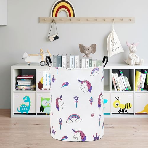 Image of Storage Bin, Canvas Fabric Collapsible Organizer Basket for Laundry Hamper,Toy Bins,Gift Baskets, Bedroom, Clothes,Baby Nursery (Magic Unicorn)