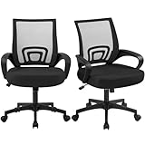 Yaheetech Office Chair Mid Back Swivel Lumbar Support Desk Chair, Height Adjustable Computer Ergonomic Mesh Chair with Armrest Black, 2-Pack