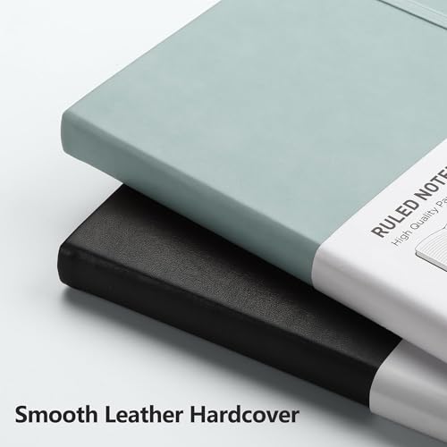 Image of RETTACY Lined Journal Notebook, 192 Numbered Pages, A5 Size (5.7'' x 8.3'') | Leather Hardcover, 100 GSM Thick Paper, for Men & Women, Journaling, Writing, Work & Office (Blue-gray)