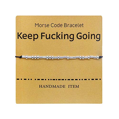 Binami Morse Code Bracelets Bad Ass Adjustable Sterling Silver Beads on Silk Cord Inspirational  Jewelry Gift for Women