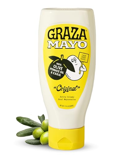 Graza Original Olive Oil Mayonnaise in Squeeze Bottle - Rich & Creamy Classic Mayo Made with Cage...