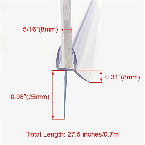 Cozylkx Frameless Shower Door Bottom Seal with Drip Rail 5/16" Thick Glass 27.5" Long Sweep - Glass Door Seal Strip Stop Shower Leaks