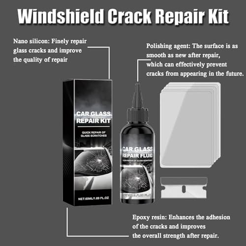 Image of Windshield Crack Repair Kit,Professional Glass Repair Liquid for Chips & Cracks,Quick Fix Auto Glass Repair Tools(2pcs x 50ml)