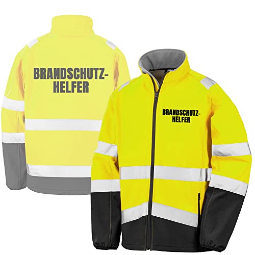 Fassbender-Druck WARNWESTEN - BRANDSCHUTZHELFER Sicherheitsjacke GELB aus Softshell - Gelb Warnjacke nach EN ISO 20471 zertifiziert - Unisex und hochwertigem Reflektorstreifen (Gr. XL)