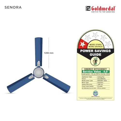 Image of Goldmedal Senora 1200 mm BEE Certified Star Rated Decorative Ceiling Fan | Anti Dust| High Air Delivery| High RPM | 2 years Warranty (Cobalt Silver)