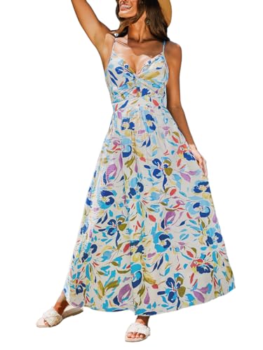 Image of CUPSHE Summer Dress for Women V Neck Sleeveless Floral Cutout Smocked Ruffled Maxi Formal Beach Dress