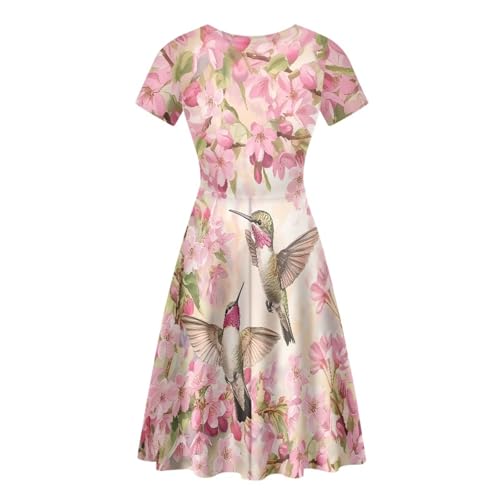 Image of HUGS IDEA Womens Puffy Swing Midi Dress Round Neck Short Sleeve Party A-Line Dresses