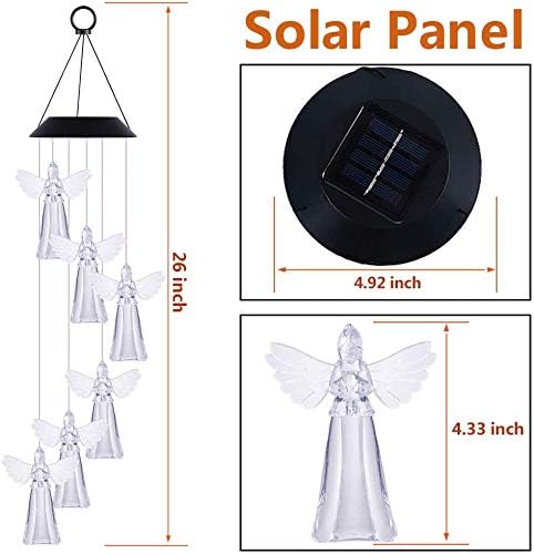 Wlevzzor Solar Wind Chime,Wind Chimes Changing Color LED Light Indoor Outdoor Patio Lawn Gardening Gifts Festival Decor for Women Mother Wife Girlfriend Birthday Valentine Gifts (Angel)