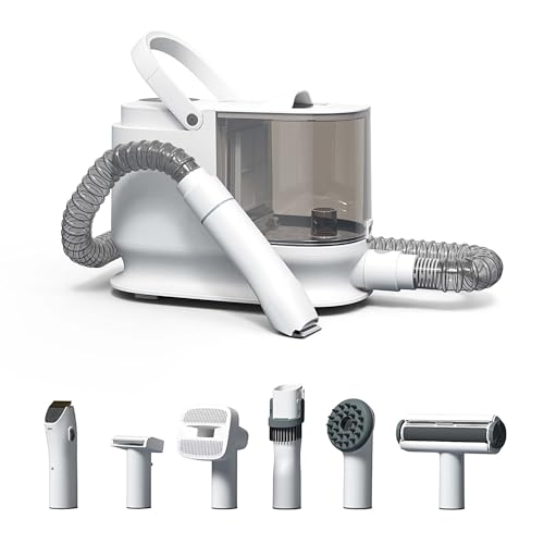 Fudajo Haustier Pflegeset weiß, 6 in 1 Multifunktion Schermaschine, Tierhaarschneidemaschine mit Staubsauger, Pflege Paket für glänzendes Fell