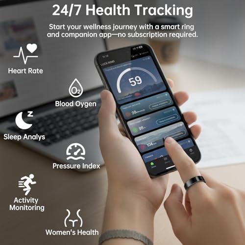 Image of Smart Ring for Women & Men, Fitness Tracker Ring with Heart Rate Monitor, HRV, Sleep Tracking, No Subscription Fee, 10ATM Waterproof Activity Ring for Android & iOS (Silver, 7#)
