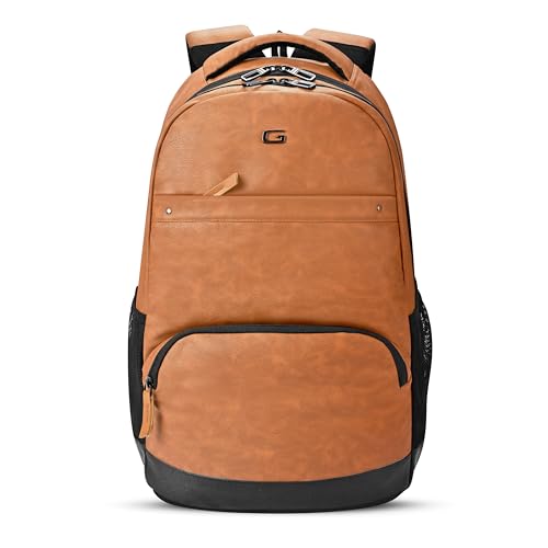 Image of Gear vintage 2 19 inch /33L Large Faux Leather without AntitheftWater Resistant Laptop Backpack /Casual Backpack /Daypack /Travel Backpack /College Bag For Men /Women(Tan-Black)