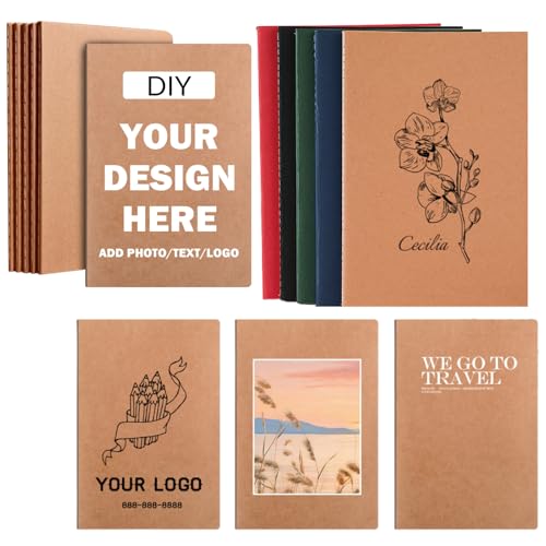 Vebermo 1 to 200 PCS Customizable Composition Notebook With Your Text or Design Journals Bulk Personalized Cover Design, A5 100 Lined Pages Notebook for School Office Back to School Supplies