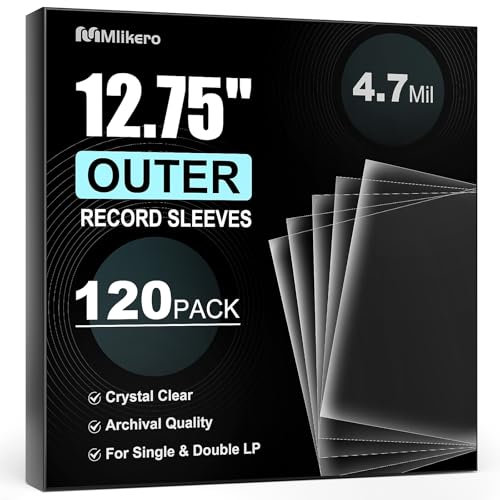 120 Vinyl Record Sleeves Outer, 4.7 Mil Crystal Clear Vinyl Protective Sleeves, 12.75'' x 12.75'' Record Sleeve Compatible with Single and Double LP Album Covers