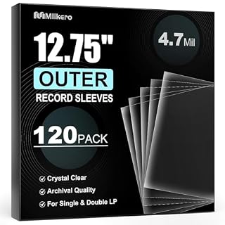 120 Vinyl Record Sleeves Outer, 4.7 Mil Crystal Clear Vinyl Protective Sleeves, 12.75 » x 12.75 » Record Sleeve Compatible with Single and Double LP Album Covers - Les Beatles, Paul McCartney, John Lennon, RIngo Starr, George Harrison
