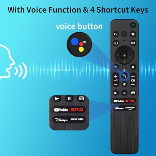 Controle remoto de voz para Smart TVs Sony, controle remoto de substituição para Smart TVs Sony Bravia XBR/XR/KD/KDL 4K UHD Crystal HDR OLED, com 4 botões de ligação rápida