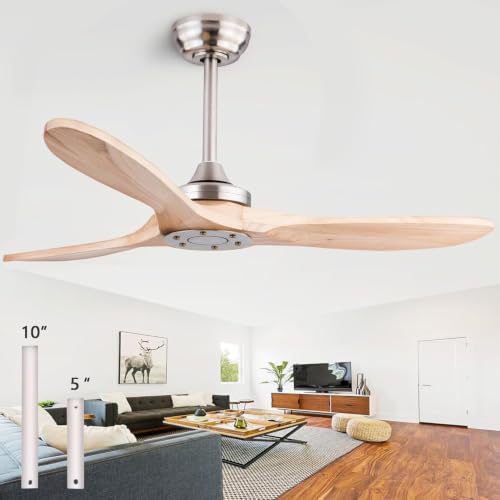 Image of QUTWOB 42 inch Wood Ceiling Fan No Light, Reversible DC Motor, Remote Control | solid wood blades, quiet 6-speed reversible dc motor, remote control, no light, for indoor outdoor patio garage bedroom
