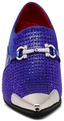 Image of Enzo Romeo Crisino Men Rhinestone Chrome Toe Suede Pointy Buckle Dress Loafer Slip On Shoes (Royal 03, US Footwear Size System, Adult, Men, Numeric, Medium, 9.5)