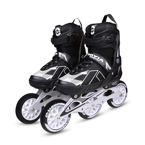 Image of Nivia Speed Pro Inline Skate, Adjustable Inline Roller Skates for Unisex Kids, Outdoor Skating Shoes Roller Blades, 110mm Wheels for Smoother Rides (Small, Black /White)