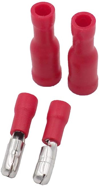 Grapelet 100x Red Bullet Connector Insulated Crimp Terminals for Electrical & Audio Wiring - 50x Female and 50 x Male