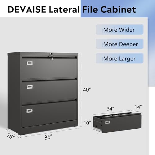Image of DEVAISE 3 Drawer Lateral File Cabinet for Home Office, Assembly Required