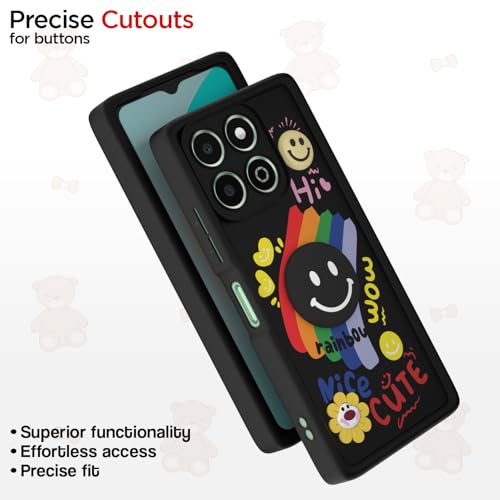 Image of Pikkme Back Cover for Honor X6b | Soft Silicone| Cute Rainbow Smile & 3D Cartoon Flower Design | Shockproof Raised Camera Protection Bumper Case (Black)