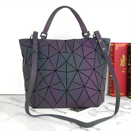 Bolso geométrico luminoso para mujer, satchel con asa superior miniatura 2