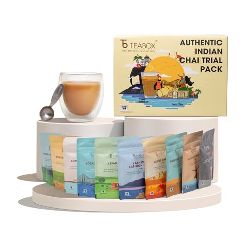 Image of Teabox Authentic Indian Spiced Chai Trial Pack | 10 Unique Chai Blends x 30g /1.05 oz | 300g /10.58oz Total | No Artificial Flavors | Small-Batch Crafted